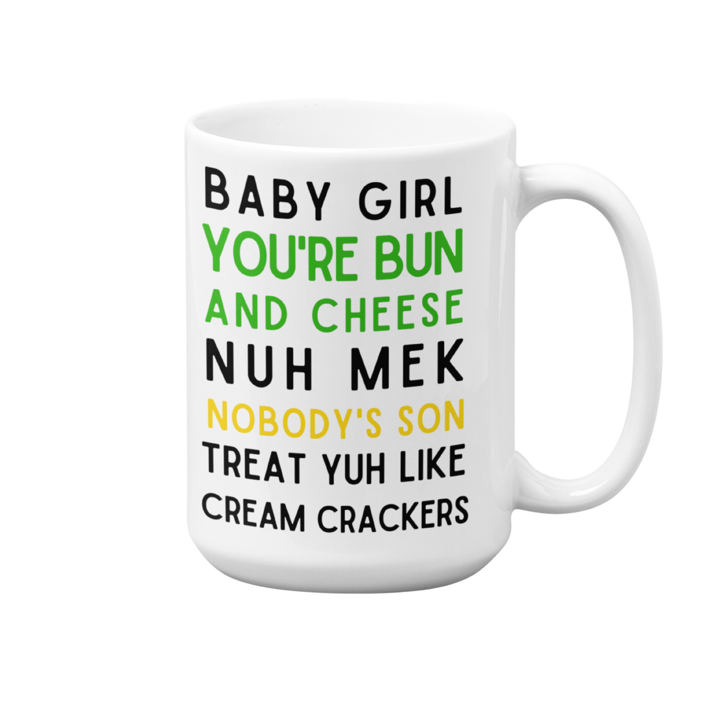 Jamaican Mug | 15oz High-Quality Ceramic | Bun & Cheese